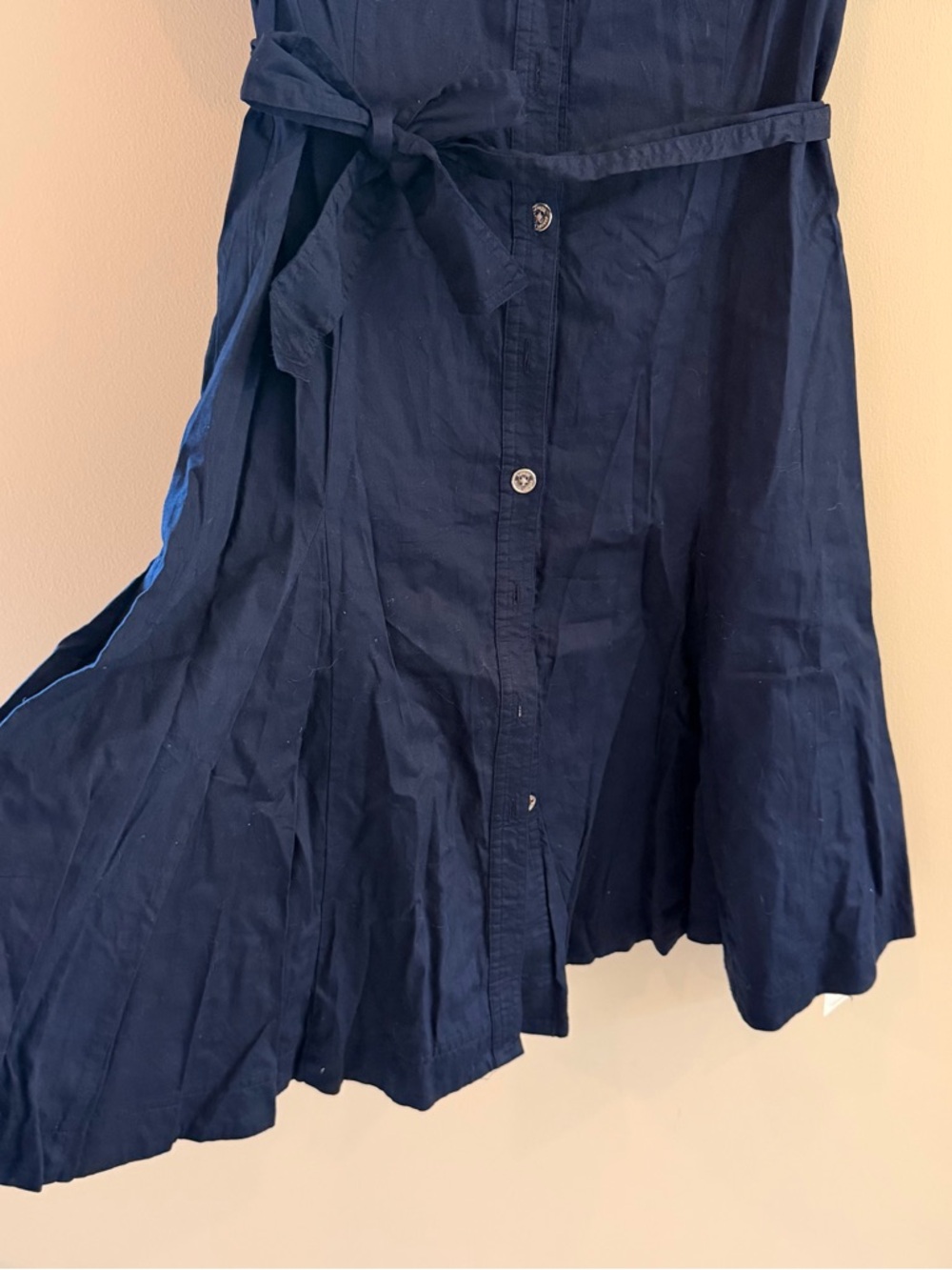Ralph Lauren Navy Short-Sleeve Shirt Midi Dress with Belt and pockets - Picture 5 of 5